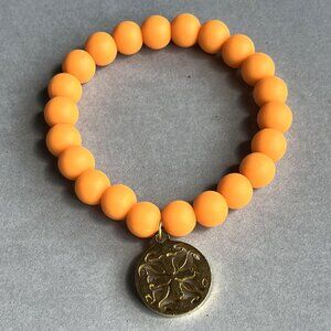 Rustic Cuff Tangerine Silicone Beaded Stretch Logo Bracelet
